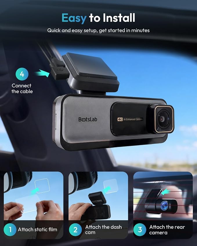 4K Dash Cam Front and Rear, 170° Ultra Wide Car Camera, 4K+2K Dashcam with ADAS, Night Vision, 24/7 Parking Mode, STARVIS Sensor, WDR, 5.8GHz WiFi, Built-in GPS, Loop Recording (No SD Card)