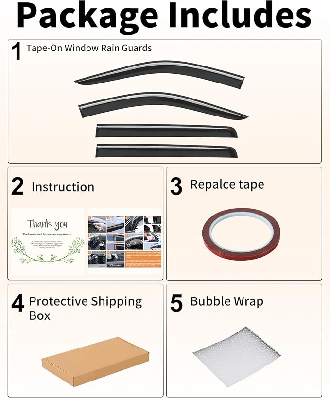 Extra-Thick Window Rain Guards Fit for Chevrolet (Chevy) Silverado GMC Sierra 1500 2500HD 3500HD Crew Cab 2019-2026 Tape-on Window Deflectors Rain Guards Vent Visors Truck Vent Shades