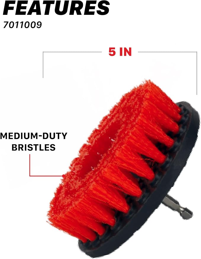 2", 4", & 5" M8 Medium-Duty Upholstery Carpet Brush with Drill Attachment Set – Power Scrubber Attachment for Car Detailing – Removes Grime, Stains & Spots from Fabric, Seats & Carpets