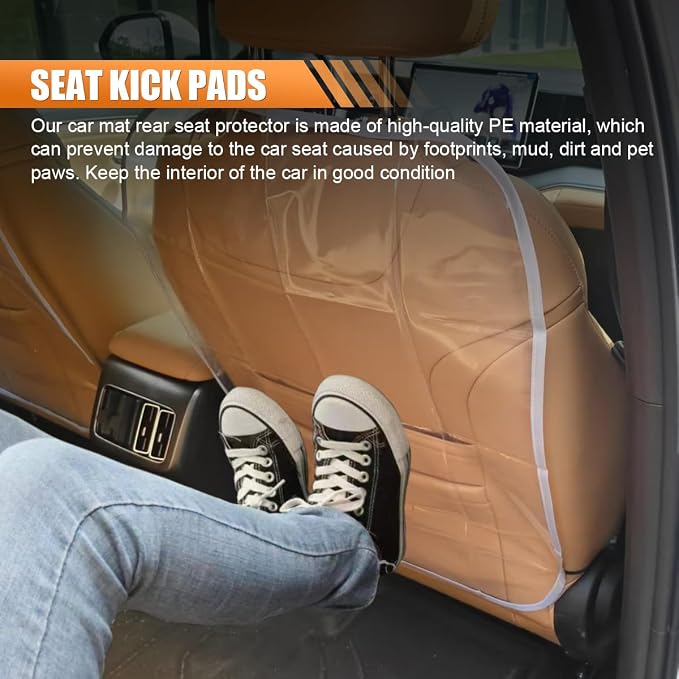2PCS Car Kick Mats Back Seat Protector for Kids, Universal Anti-Scratch Transparent Auto Seat Back Cover Against Mud, Waterproof Vehicle Backseat Protection Pad for Most SUVs Trucks (Grey)