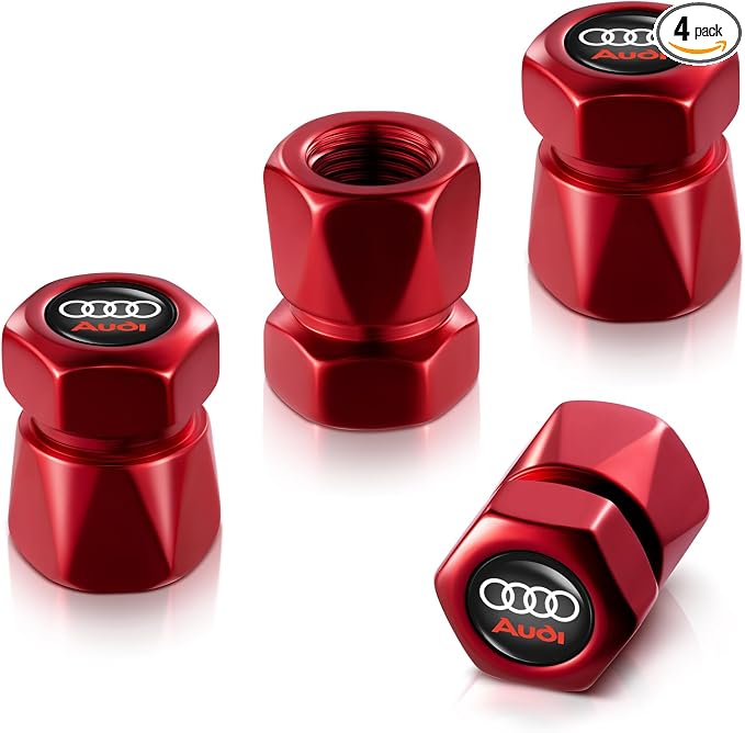 Tire Valve Stem Caps for Audi Metal Car Wheel Air caps Auto Valve Stem Caps Accessories 4 Pcs (red)