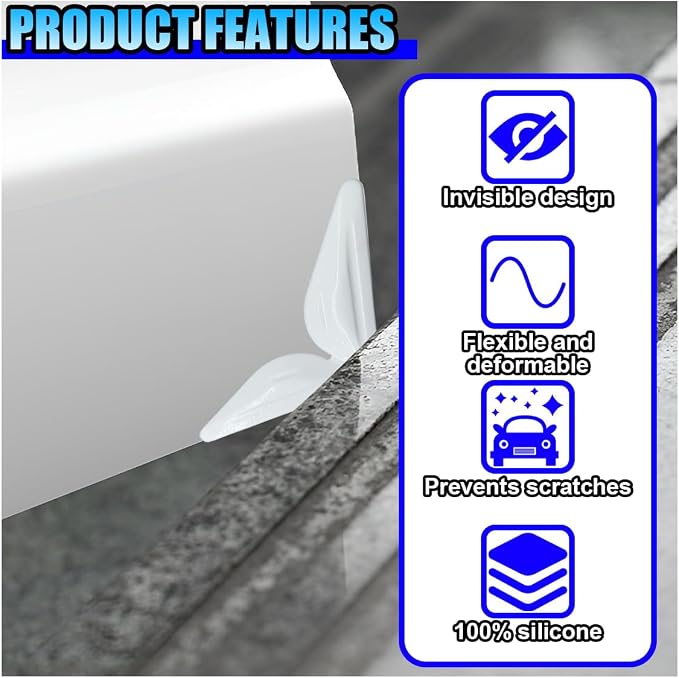 4PCS Car Door Edge Guards Protectors, Self-Adhesive Car Side Door Corner Protector Anti-Collision Trim Sticker, Anti-Rub Vehicle Exterior Decorative Accessory for Cars Trucks SUVs (White)
