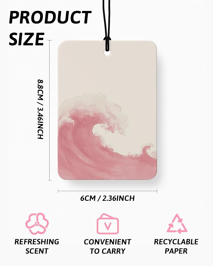 Pink Preppy Beach Car Air Freshener 4 Pcs Coconut Scented, Pink Bow Seashell Coastal Car Accessories Mirror Decor for Women, Girly Beachy Hanging Air Freshener for Cars Closet Drawer Books