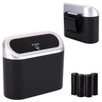 Mini Car Trash Can with Lid, Small Car Garbage Can, Cute Leakproof ABS Car Trash Bin, Car Accessories for Interior, Garbage Bin for Car, Home, Office with 60pcs Trash Bags Black/Silver
