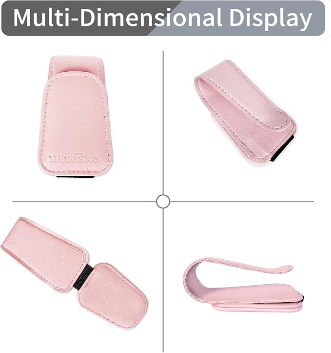Magnetic Sunglass Holder for Car Visor,Leather Glasses Holder,Vehicle Accessories Sunglasses Visor Clip for Truck 2 Pack (Black Pink)