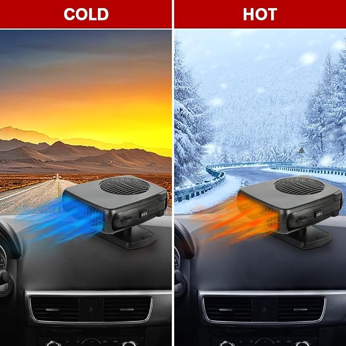 Summer Car Cool Down Fan, 12V 150W 2-in-1 Portable Auto Heating Cooling Fan, Plug-in Cigarette Lighter Vehicle Windshield Defroster for All Vehicles