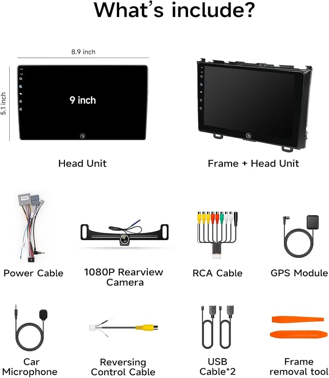 Car Radio Stereo for Honda CR-V 06-11, Wireless CarPlay & Android Auto | 9-inch IPS touchscreen, 64G storage, 5G WiFi GPS, Bluetooth FM AM SWC, plug-and-play, HD backup camera