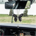 Bling Butterfly Diamond Car Accessories, Crystal Car Rear View Mirror Charms for Women, Car Decoration Lucky Gifts Hanging Interior Crystal Ornament Pendant Decor for All Cars (Black)