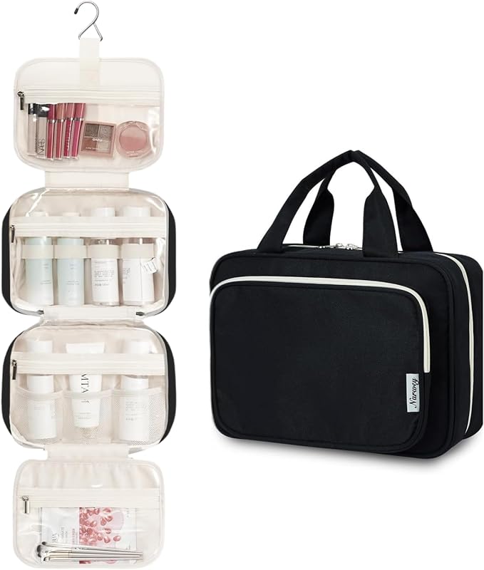 Hanging Toiletry Bag for Women Travel Makeup Bag Organizer Toiletries Bag for Travel Size Essentials Accessories Cosmetics (Black (Medium))
