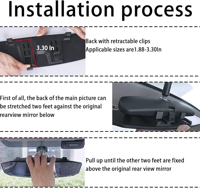 Car Rear View Mirror, 12 Inch Car Interior Panoramic Convex Rearview Mirror, Clip-On HD Wide Angle Extended Curved Mirror, Reduce Blind Spot Effectively, Universal Car Accessories (Irregular White)