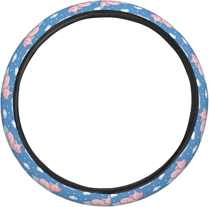 Cute Sleeping Pig Clouds Steering Wheel Covers Anti-Slip Elasticity Car Accessories Steering Wheel Protector Universal 15 Inch for Cars SUV Vehicle Truck