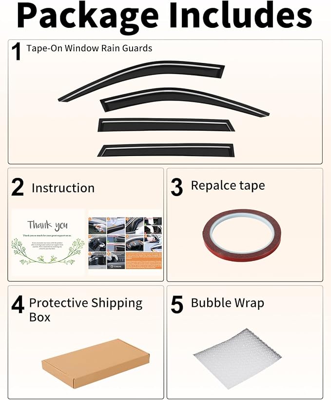Extra-Thick Window Rain Guards Fit for Hyundai Palisade 2020-2025 SE SEL XRT Rain Guards Tape-on Side Window Deflectors Visors Vent Visors Vent Shades Car Accessories