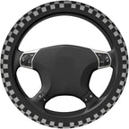 Black Gray Checkerboard Steering Wheel Cover 15 Inch Gray Checkerboard Steering Wheel Cover Anti-Slip Breathable Universal 2 Pcs Car Interior Cup Holder Pad for Men Women