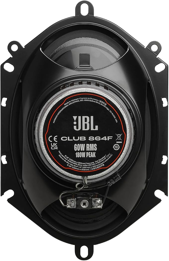 Club 864F - 6"x8" (152mm x 203mm) Two-Way Car Speaker, 60W RMS, 180W Peak, Sensitivity (@ 2.83V): 93dB, Frequency Response: 65Hz – 20kHz, Nominal Impedance: 3.0 ohms