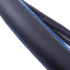 Colour Piping Leather Universal Fit Steering Wheel Cover,Perfectly fit for 14.5-15 inches Suvs, Vans, Trucks, Sedans, Cars (Black&Blue)