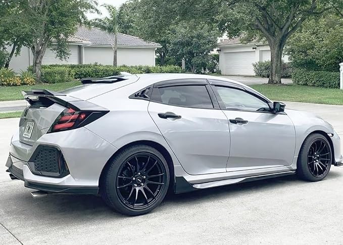 2016-2021 Tape-On Rain Guards for Honda Civic Hatchback Side Window Visor Deflectors 10th Gen HB Type-R EX EX-L LX Sport Touring 3D Wavy JDM Style Vent Shades
