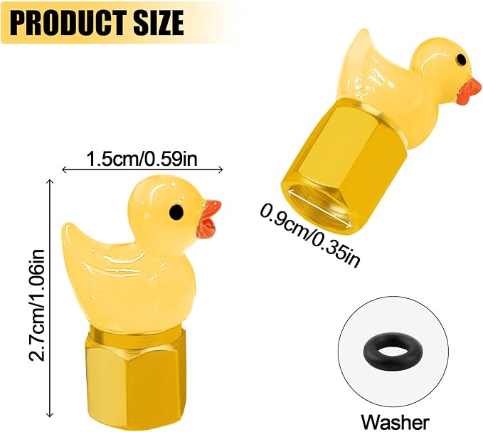 4 Pack Cute Duck tire Valve caps, Glow in The Dark Tire Valve Caps, Interesting and Practical Tire Decoration, Can be Used for Cars, Motorcycles, Trucks, and Bicycles.(Yellow)