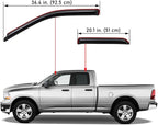 194101 Extra Durable Clip-on In-Channel Auto Vent Window Visors, Fits 2009-2010 Dodge Ram 1500, 2011-2018 Ram 1500, 2019-2024 Ram 1500 Classic, Quad Cab, UV-Protect Rain Guard, Smoke, 4-Pcs