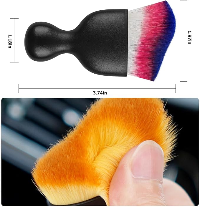 Car Interior Detailing Brush with Dust Cover, Auto Soft Hair Cleaning Brushes, Scratch Free Curved Dirt Collectors, for Vehicle Dashboard Air Conditioner Vents Leather(Red/Blue)