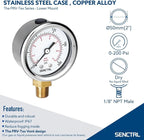 0-200 psi Pressure Gauge, 2" Dial Size, 1/8 NPT Lower Mount, Waterproof, Stainless Steel Case, for Pneumatic Regulator Air Compressor Portable Tank Water Tire Test