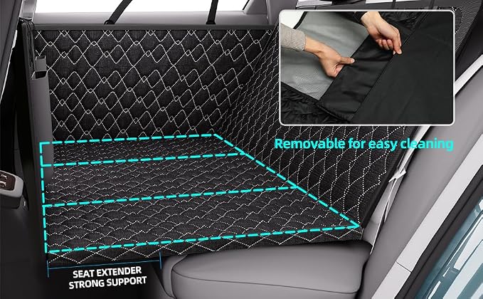 Dog Truck Seat Cover for Back Seat, Hard Bottom Pet Hammock for Car, Bed Extender for 2-4 Large Dogs, Waterproof Seat Protector, Universal XL Size Fits for Crew Cab Truck, SUV, Black