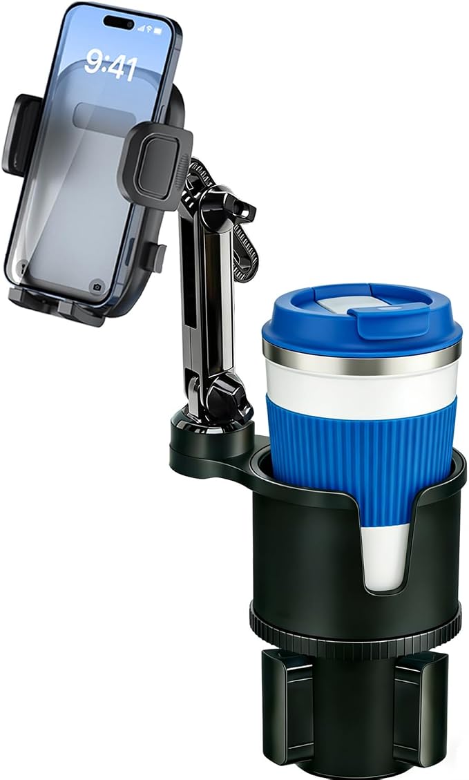 Cup Phone Holder for Car [2 in 1 Upgraded] Universal Car Cup Holder Phone Mount Long Adjustable & Rotatable Arm, Sturdy No-Shake Design, Fit with iPhone 4-7 inches Smartphones & Big Bottle