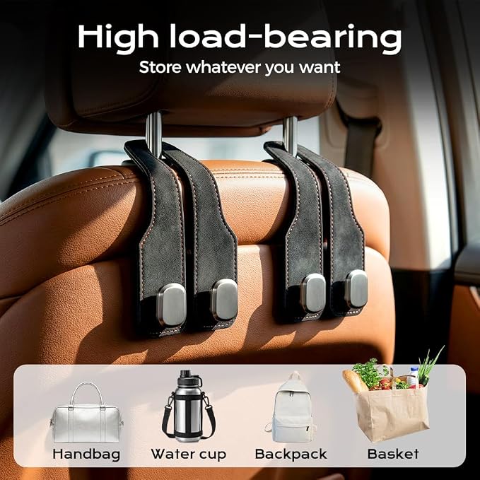 Car Seat Back Double Hook, 2026 New Car Headrest Hook, Multifunctional Headrest Hook for Convenient Storage, Auto Hooks Organizer for Handbag Purse Coat Bags，Brown：4