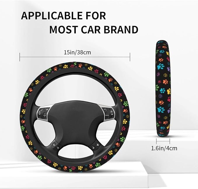 Dog Paw Print Steering Wheel Covers Universal 15 inch Non Slip Neoprene Steering Wheel Protector Cover for Men Women Car Truck