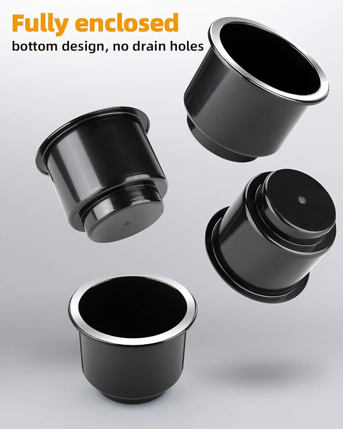 Cup Holder Insert 4pcs for RV Boat Car Couch Golf Cart, Elegant Chrome, Large Plastic Universal Drop in Cup Holder for Pontoon Table Sofa