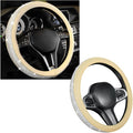 Steering Wheel Cover, Bling Crystal Rhinestones Auto Wheel Protector, Sparkly Cover Universal Fit Diverse 14.5-15 inch Steering Wheel, Interior Decor Car Accessories (White+Beige)
