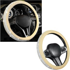Steering Wheel Cover, Bling Crystal Rhinestones Auto Wheel Protector, Sparkly Cover Universal Fit Diverse 14.5-15 inch Steering Wheel, Interior Decor Car Accessories (White+Beige)