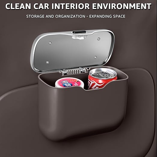 Car Trash Can, Waterproof Multi‑Functional Auto Trash Bin for Door/Console/Seat Back, Universal Vehicle Garbage Can for Car/Truck/SUV Drivers (Brown)