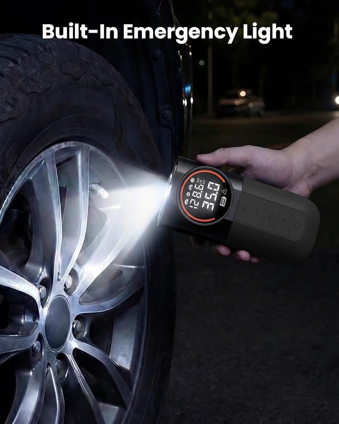 S1 Tire Inflator Portable Air Compressor, 160PSI Air Pump for Car Tires, Bike, Motorcycle, Balls, Fast Inflation Tire Pump, Cordless bike Pump with LED Light & Digital Pressure Gauge (Black)