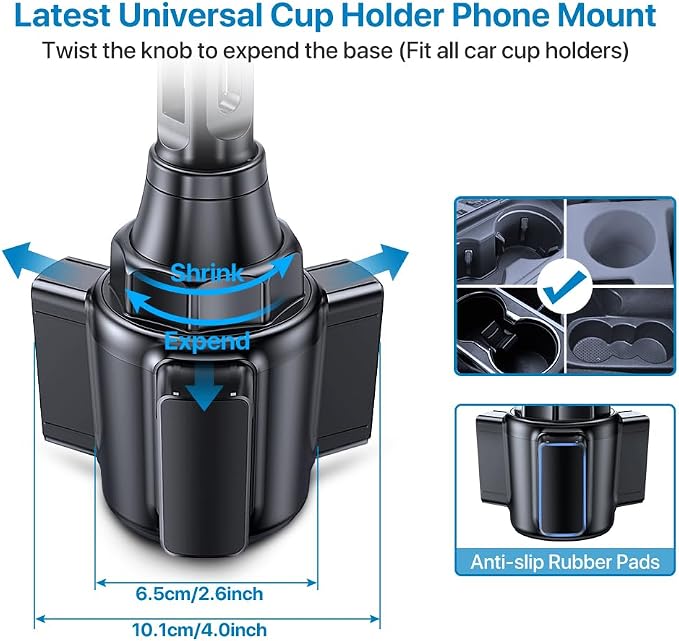 [Latest Upgraded Universal Cup Phone Holder for Car, [Rotatable & Adjustable] Long Neck Car Cup Holder Phone Mount Compatible with iPhone, Samsung, Google & More Smartphones