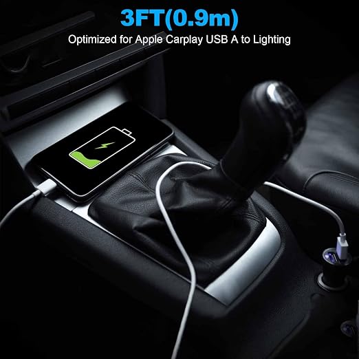 Car Apple Carplay Cable，USB A to Lightning Cable 3FT Compatible with iPhone 14 13 12 11 Pro Max XR XS X Charger Cord，Car Charging Cord