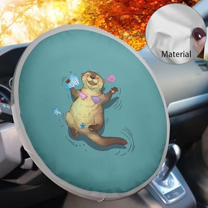 Otter Steering Wheel Sun Shade Cover Steering Wheel Sun Foil Anti-Heat Aluminum Steering Wheel Cover Steering Wheel Sun Heat Shield for SUV Truck Van