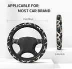 Japanese Wave Black Steering Wheel Cover Car Accessories Cute for Women Girls Girly Universal 15 Inch Neoprene Auto Interior Decor Anti Slip Car Truck Protector