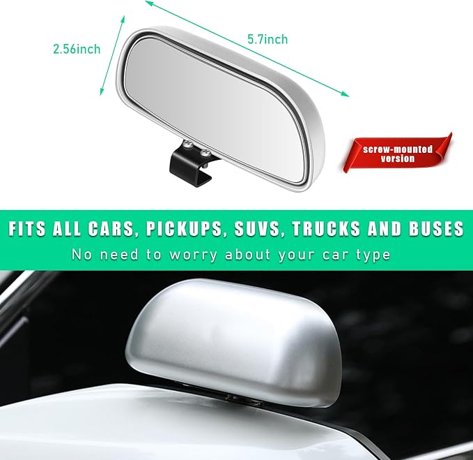 360 Rotation Convex Wide Angle Blind Spot Mirror, Auxiliary Rearview, Auto Snap Clip On Side Mirror - Universal for Car, Truck, SUV (Silver)