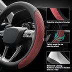 Nappa Leather Steering Wheel Cover,Elegant Diamond Checkered Design, Non-Slip wear-Resistant, Enhance Driving Comfort, Suitable for Steering Wheel Diameter 14 1/2‘-15’ Models