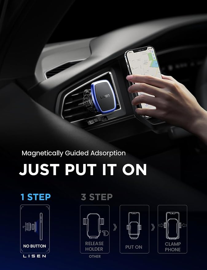 2 Pack Magnetic Phone Holder for Car Magnet for Phone Car Mount Vent 6 Military Magnets Vent Cell Phone Holder Mount for Car Plate Fit All, Gifts for Women Men, Car Accessories (Blue)