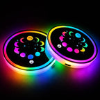 Moon LED Cup Holder Lights for Car,7 Colors Light Up Cup Holder Coasters for Car Decor,Vibration Sensor Coasters,Moon Auto Accessories Gifts for Women Men,Universal for SUV Sedan Truck