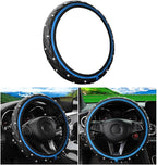 Bling Car Steering Wheel Cover, Non-Slip Elastic Stretch Leather Auto Steering Wheel Protector, Sparkling Diamond Vehicle Decor Accessories for Women Girls, Universal for Vehicles (Blue)