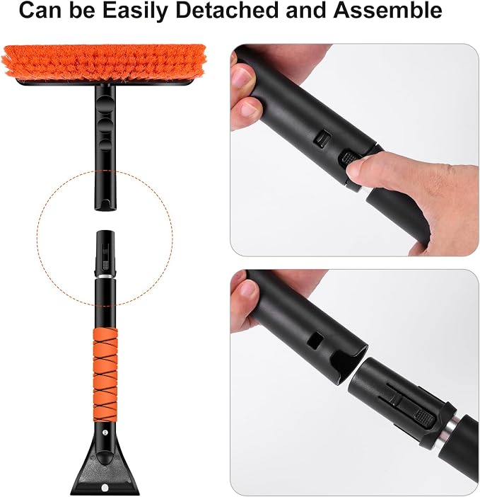 33" Extendable Snow Brush with Detachable Ice Scraper for Car Windshield with Foam Grip and 360° Pivoting Brush Head for Christmas Car Auto Truck SUV, Orange