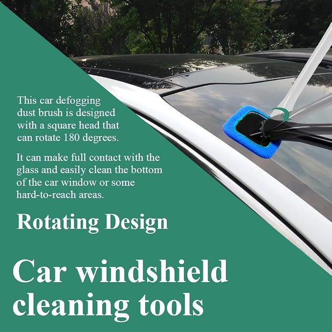 Windshield Cleaning Tool, Extendable Handle Car Window Cleaner with 4 Reusable Microfiber Pads, Auto Inside Glass Wiper for Car Windscreen Cleaning