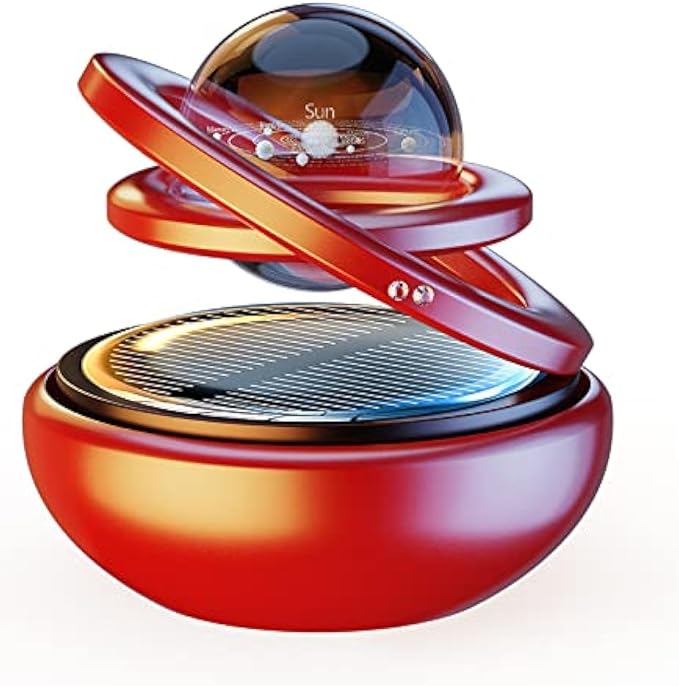 Kwak’s Solar-Powered Rotating Car Aromatherapy Auto-Spinning Ornament with Refillable Scent Pad, Subtle Ocean Fragrance, Ideal Gift for Men Women Dad Husband for Dashboard (red)
