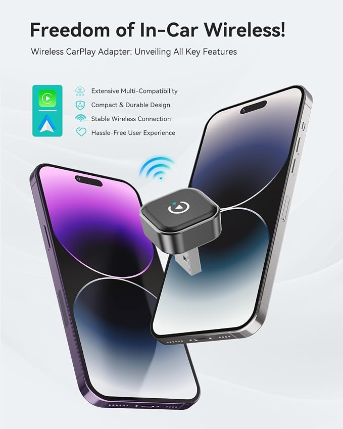 2026 2-in-1 Wireless CarPlay & Android Auto Adapter, Ultra Mini Dongle Converts Wired to Wireless, WiFi 6 & Bluetooth 5.4, Plug & Play Stick for Cars with Factory Wired System, Low Latency