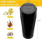Car Trash Can Bin with Lid, Leakproof Portable Garbage Trash Bin Mini Cup Holder Organizer, Automotive Interior Dustbin Multipurpose Storage Container for Car Home Office (Black)