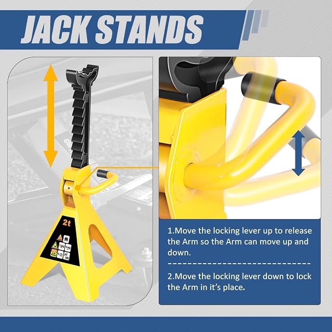 2 Ton Floor Jack with Jack Stands, Heavy Duty Steel Hydraulic Racing Floor Jack with Single Piston Quick Lift Pump, Hydraulic Trolley Service Car Jack, Yellow