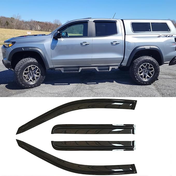 Side Wind Vent Deflector Sun Rain Guards for 2023-2025 Chevrolet Colorado & GMC Canyon Crew Cab,4pcs Outside Mount Style Dark Smoke Nice Window Visor 94218