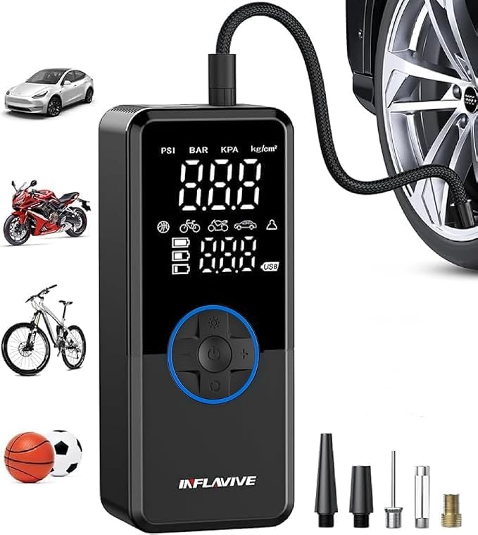 Tire Inflator Portable Air Compressor,4X Faster Inflation Cordless Tire Air Pump with Digital Gauge,Auto Shut-Off,LED Light,Electric Air Pump for Car Tires,SUV, Motorcycle, Bike, Balls(BLUE)